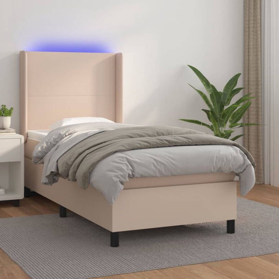 The Living Store Boxspring Bed Cappuccino Kunstleer 203x103x118 128 cm LED-verlichting