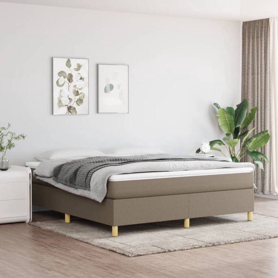 The Living Store Boxspring Bed Comfort Sleep Bedframe 203x160x35cm Matras 160x200x20cm Topmatras 160x200x5cm Kleur- Taupe Wit