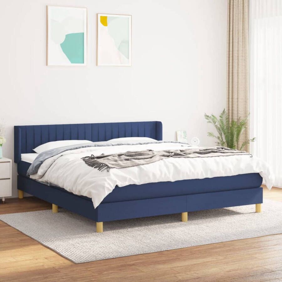 The Living Store Boxspring Bed Comfortabele ondersteuning Pocketvering matras Middelharde ondersteuning Huidvriendelijk topmatras Blauw 203x183x78 88 cm