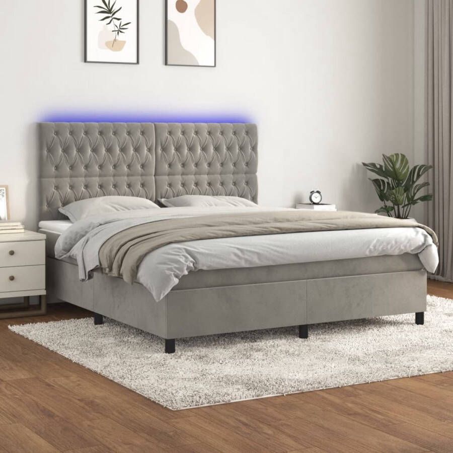 The Living Store Boxspring Bed Comfortable LED with Velvet Queen Size