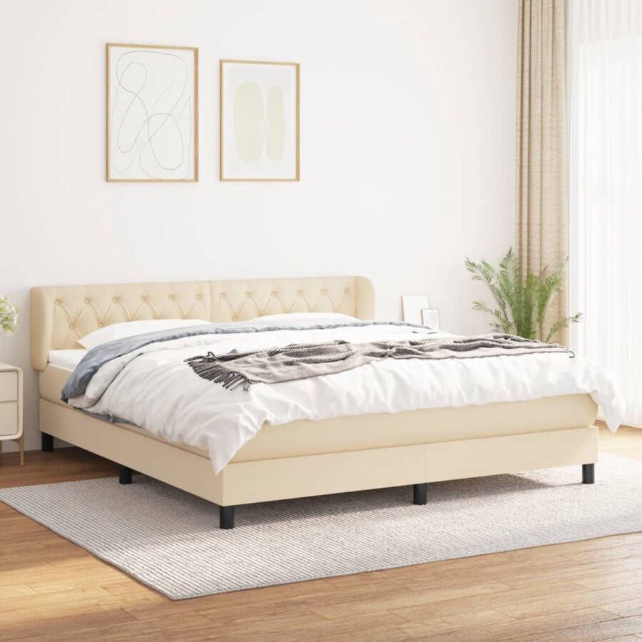 The Living Store Boxspring Bed Crème 160 x 200 cm Hoofdbord Pocketvering matras Huidvriendelijk topmatras Boxspring Bed Creme Kleur Pocketvering Matras Hoofdbord Boxspring Frame - Foto 2