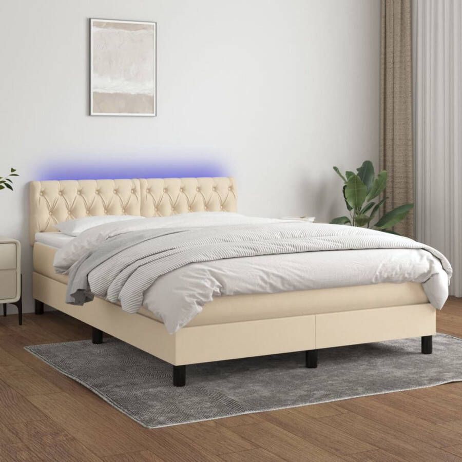 The Living Store Boxspring Bed Crème 193 x 144 x 78 88 cm LED-verlichting Pocketvering matras Huidvriendelijk topmatras Montagehandleiding inbegrepen USB-aansluiting 5 V USB-adapter niet inbegrepen