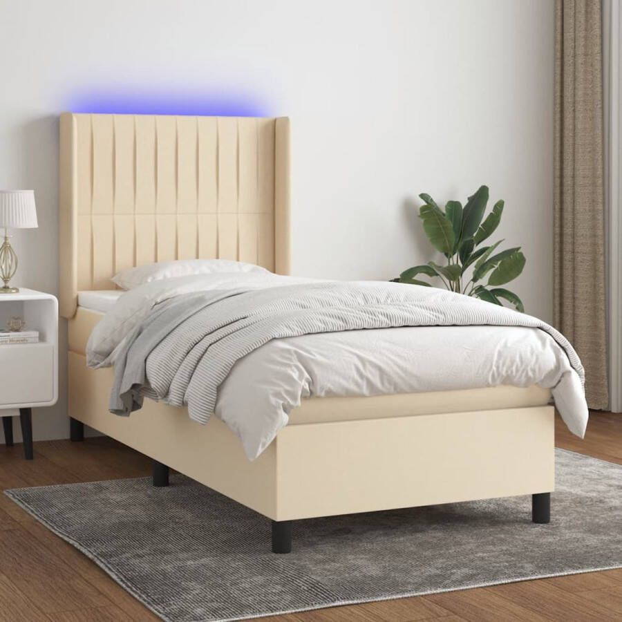 The Living Store Boxspring met matras en LED stof crèmekleurig 80x200 cm Boxspring Bed Creme Kleurtje Elektrisch Verstelbare Hoofdbord Led Verlichting Pocketveer Matras