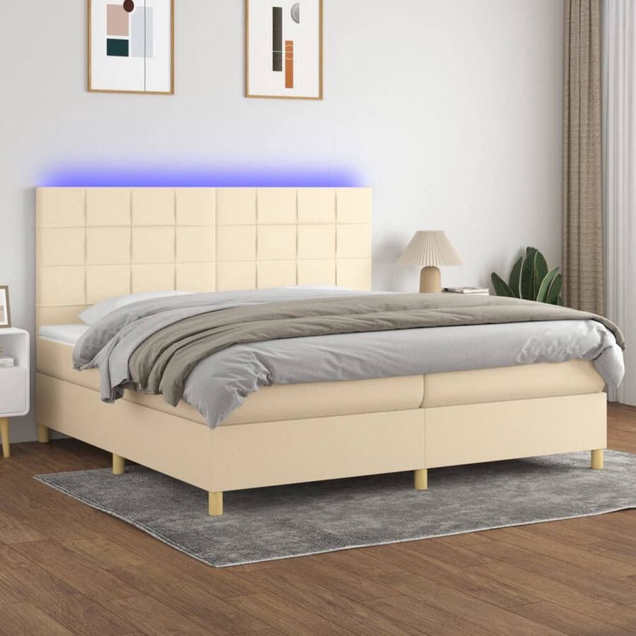 The Living Store Boxspring Bed Crème 203x200x118 128 cm LED-verlichting