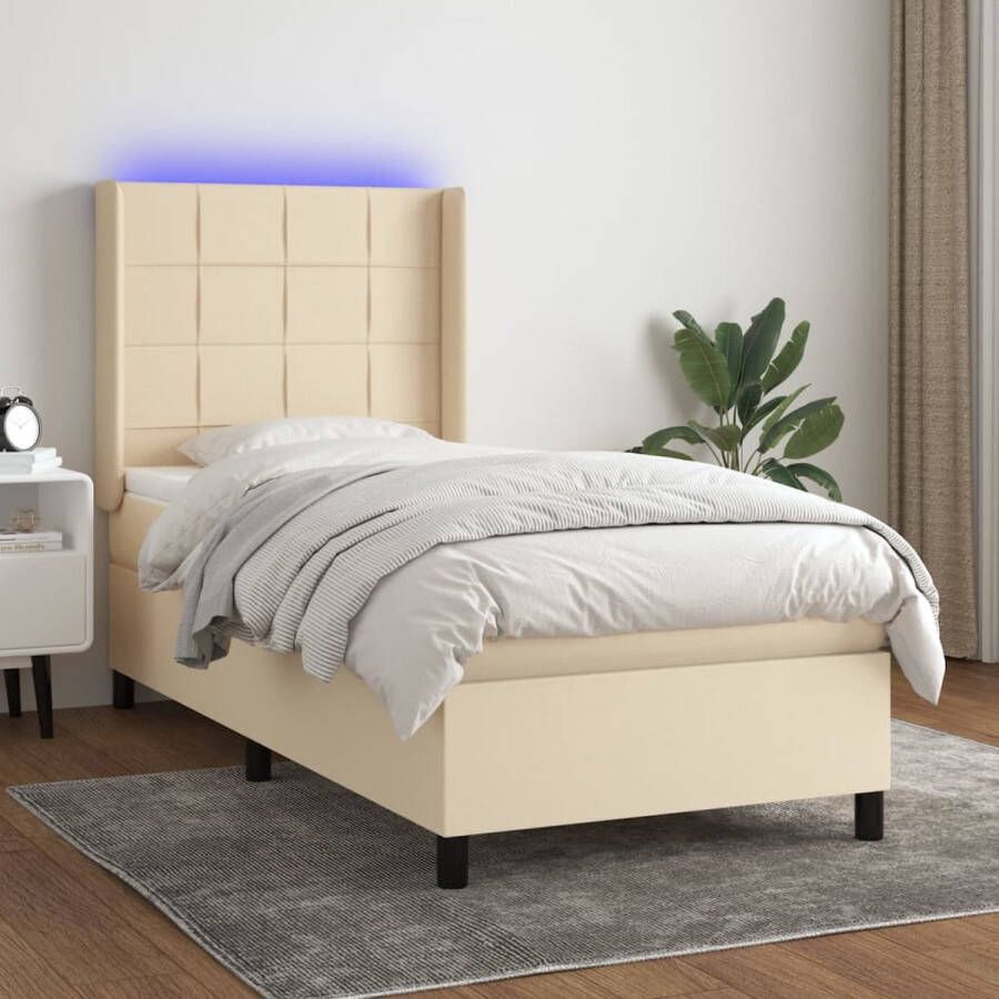 The Living Store Boxspring Bed Crème 203x83x118 128cm LED-verlichting Pocketvering