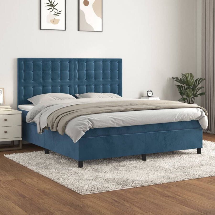 The Living Store Boxspring Bed Donkerblauw 203 x 160 x 118 128 cm Zacht fluweel