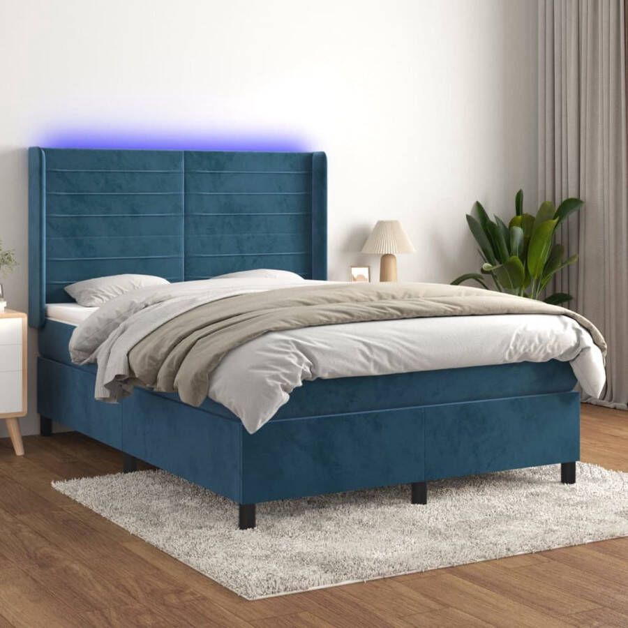 The Living Store Boxspring Bed Donkerblauw Fluweel 193x147x118 128cm Met LED