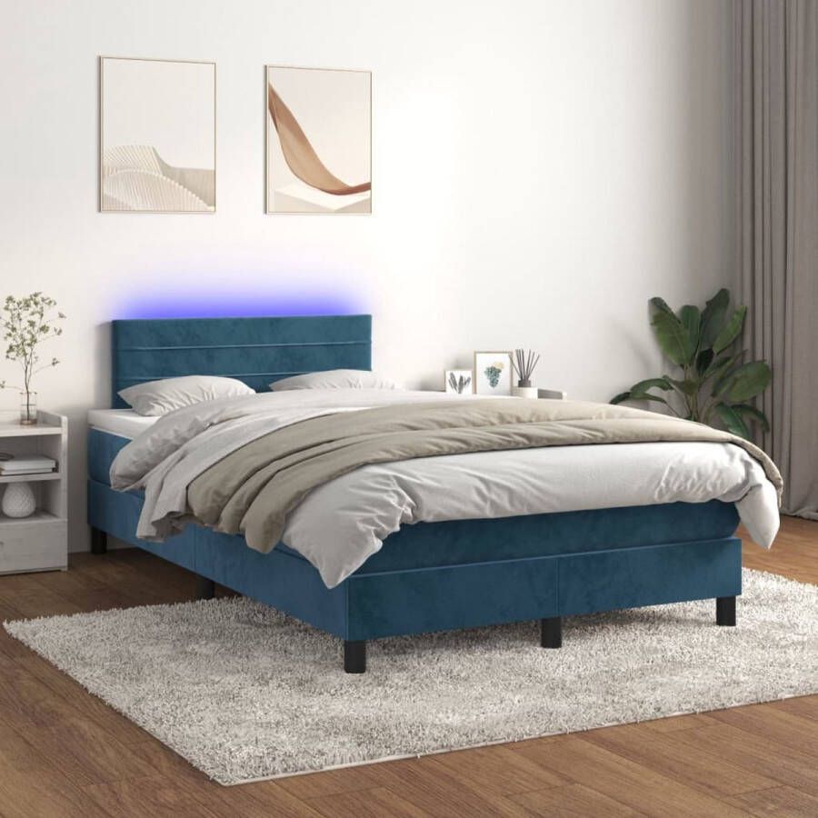 The Living Store Boxspring Bed Donkerblauw Fluweel 203 x 120 x 78 88 cm Met LED Boxspring Bed Donkere Blauwe Boxspring Velvet Boxspring Led Boxspring Slaapcomfort - Foto 2