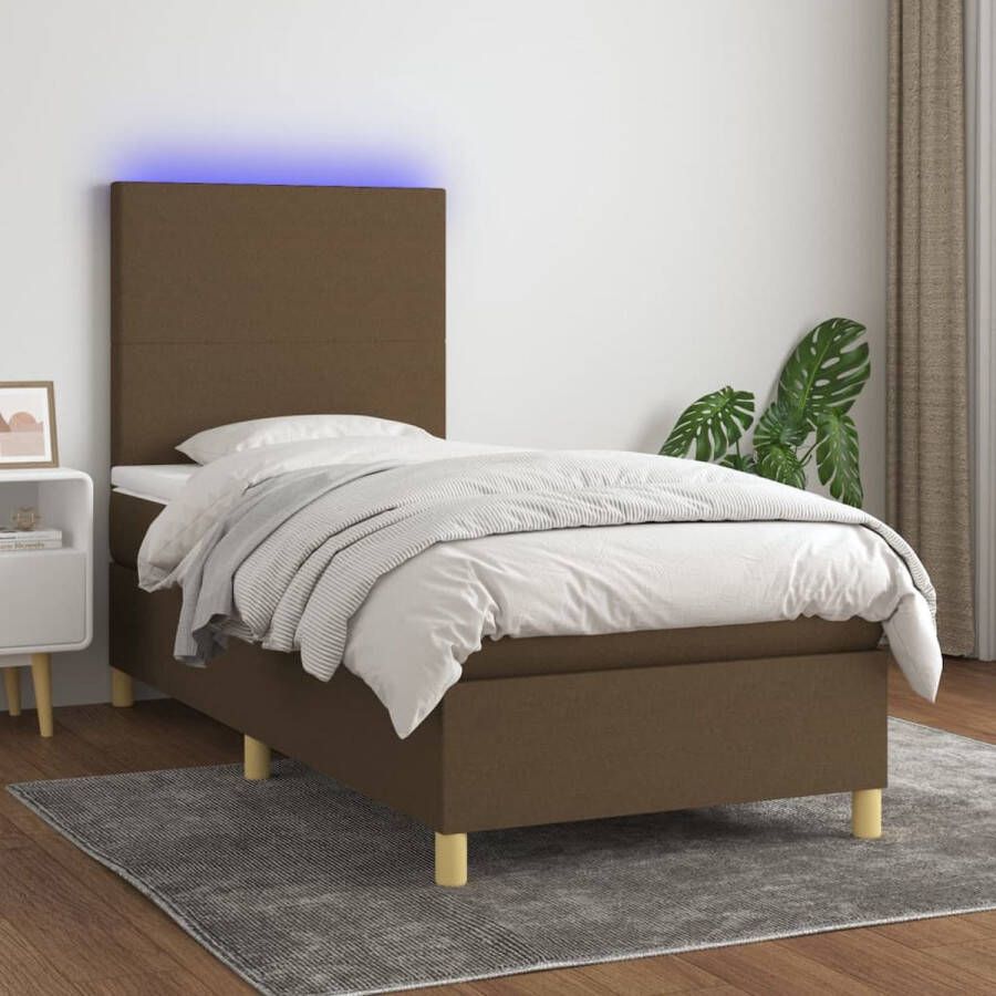 The Living Store Boxspring Bed donkerbruin 203 x 80 x 118 128 cm Pocketvering matras Huidvriendelijk topmatras Kleurrijke LED-verlichting