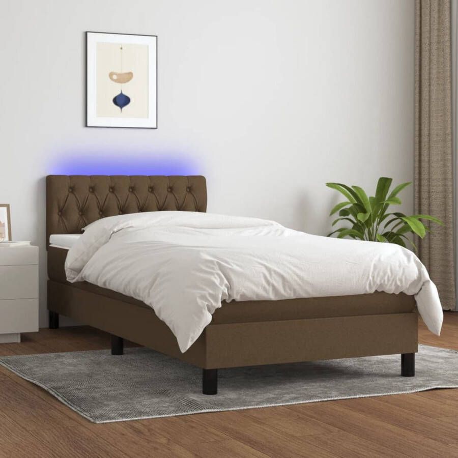 The Living Store Boxspring Bed Donkerbruin 90 x 190 cm LED-verlichting en pocketvering