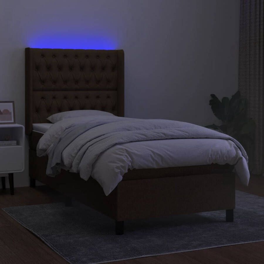 The Living Store Boxspring Bed Donkerbruin LED 203x103x118 128 cm Pocketvering matras Huidvriendelijk topmatras