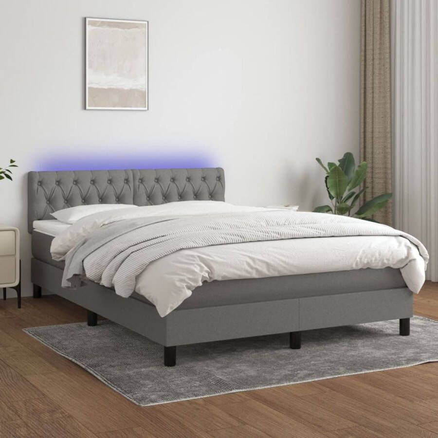 The Living Store Boxspring Bed donkergrijs 140 x 200 cm met LED en pocketvering matras