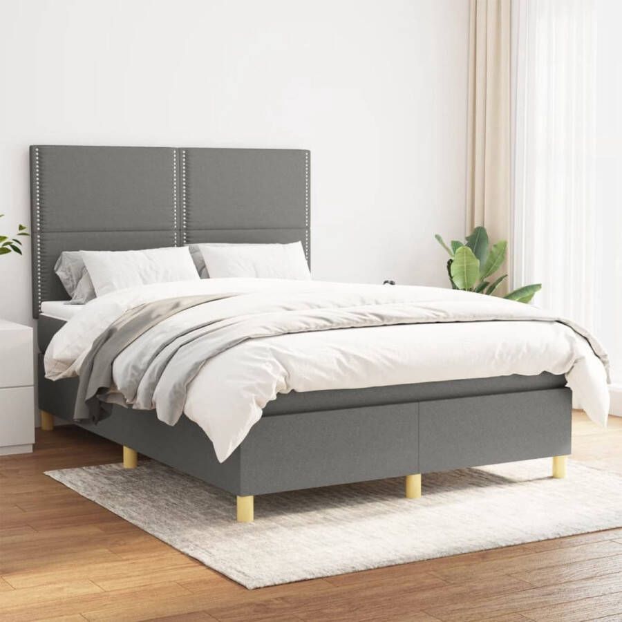 The Living Store Boxspring met matras stof donkergrijs 140x200 cm Boxspring Boxsprings Bed Slaapmeubel Boxspringbed Boxspring Bed Tweepersoonsbed Bed Met Matras Bedframe Ledikant Bedden