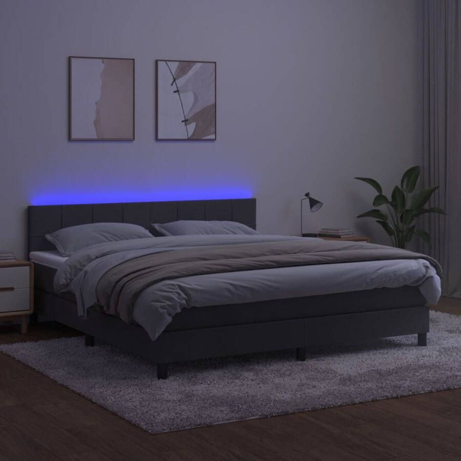 The Living Store Boxspring bed donkergrijs 160 x 200 cm LED-verlichting pocketvering