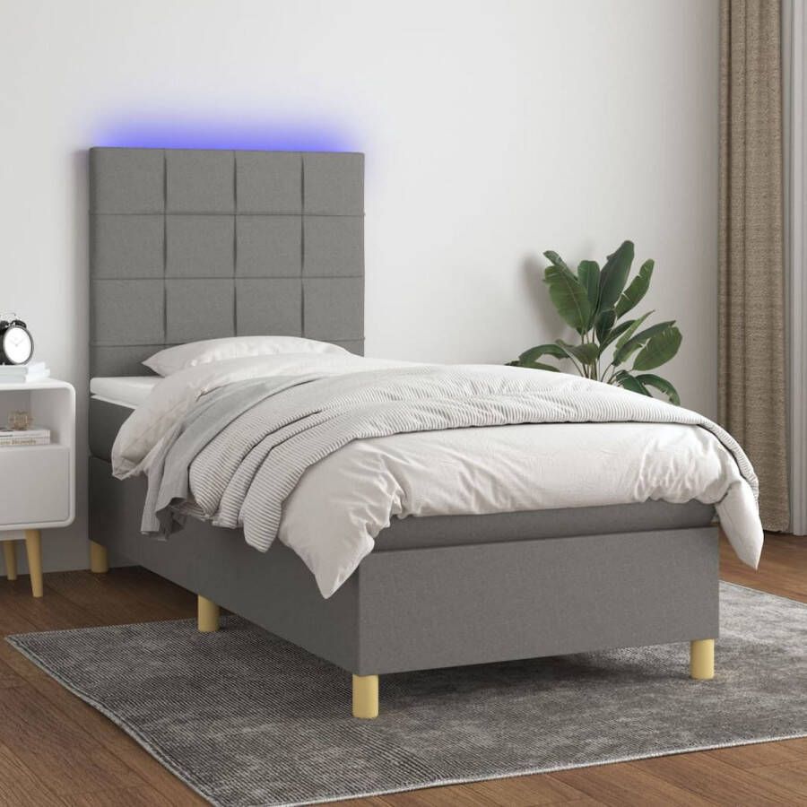 The Living Store Boxspring Bed Donkergrijs 193 x 90 x 118 128 cm Inclusief Matras en LED