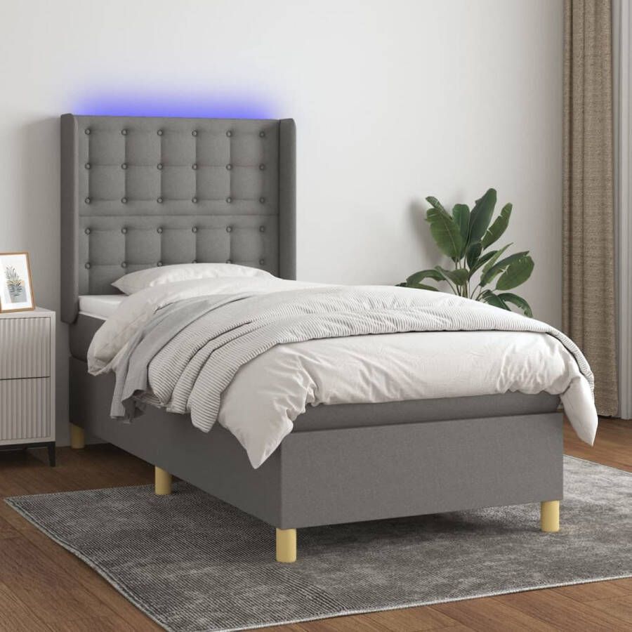 The Living Store Boxspring Bed donkergrijs 193 x 93 x 118 128 cm verstelbaar hoofdbord LED-verlichting pocketvering matras huidvriendelijk topmatras inclusief montagehandleiding en LED-strip