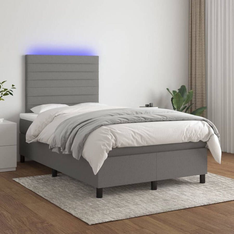 The Living Store Boxspring Bed Donkergrijs 203 x 120 x 118 128 cm LED-verlichting Boxspring Bed Donkere Kleuren Led Verlichting Tweepersoons Bed Slaapcomfort