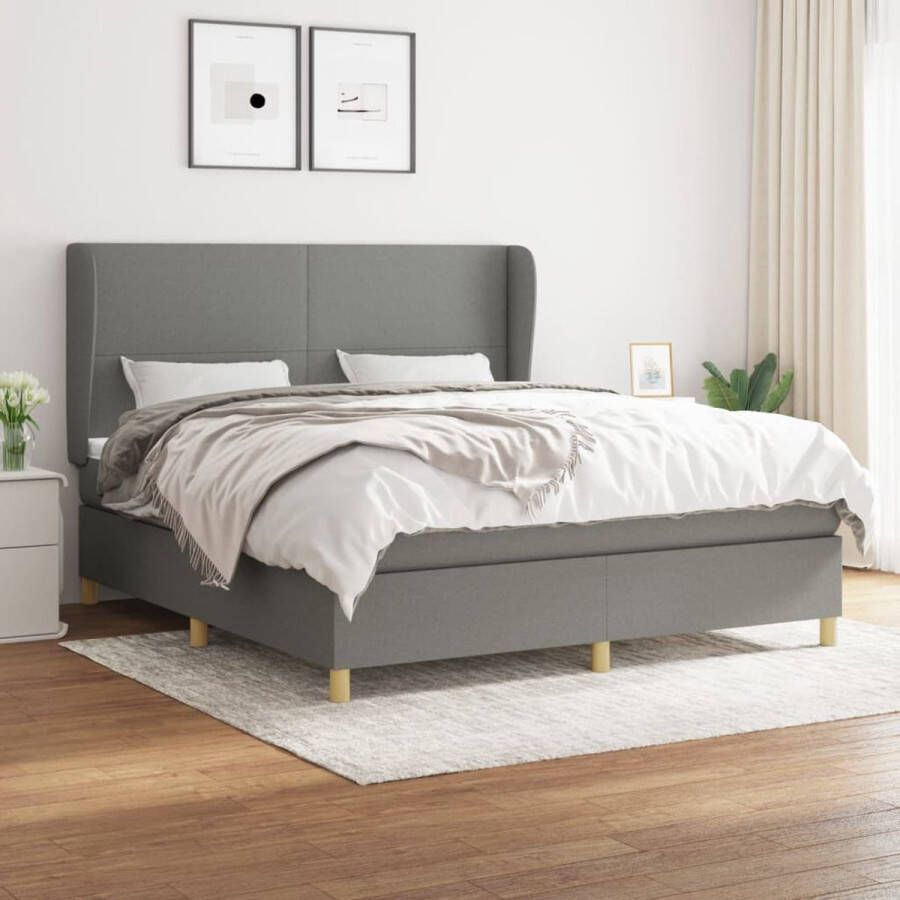 The Living Store Boxspring Bed donkergrijs 203 x 163 x 118 128 cm Pocketvering matras Middelharde ondersteuning Huidvriendelijk topmatras Boxspring Bed Boxspring Tweepersoonsbed Donkere Kleuren Grijs Bed