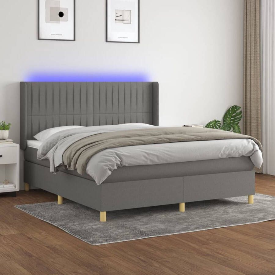 The Living Store Boxspring Dunvik 160 x 200 cm LED Duurzaam materiaal Verstelbaar hoofdbord Comfortabele ondersteuning Kleurrijke LED-verlichting Pocketvering matras Huidvriendelijk topmatras Inclusief montagehandleiding