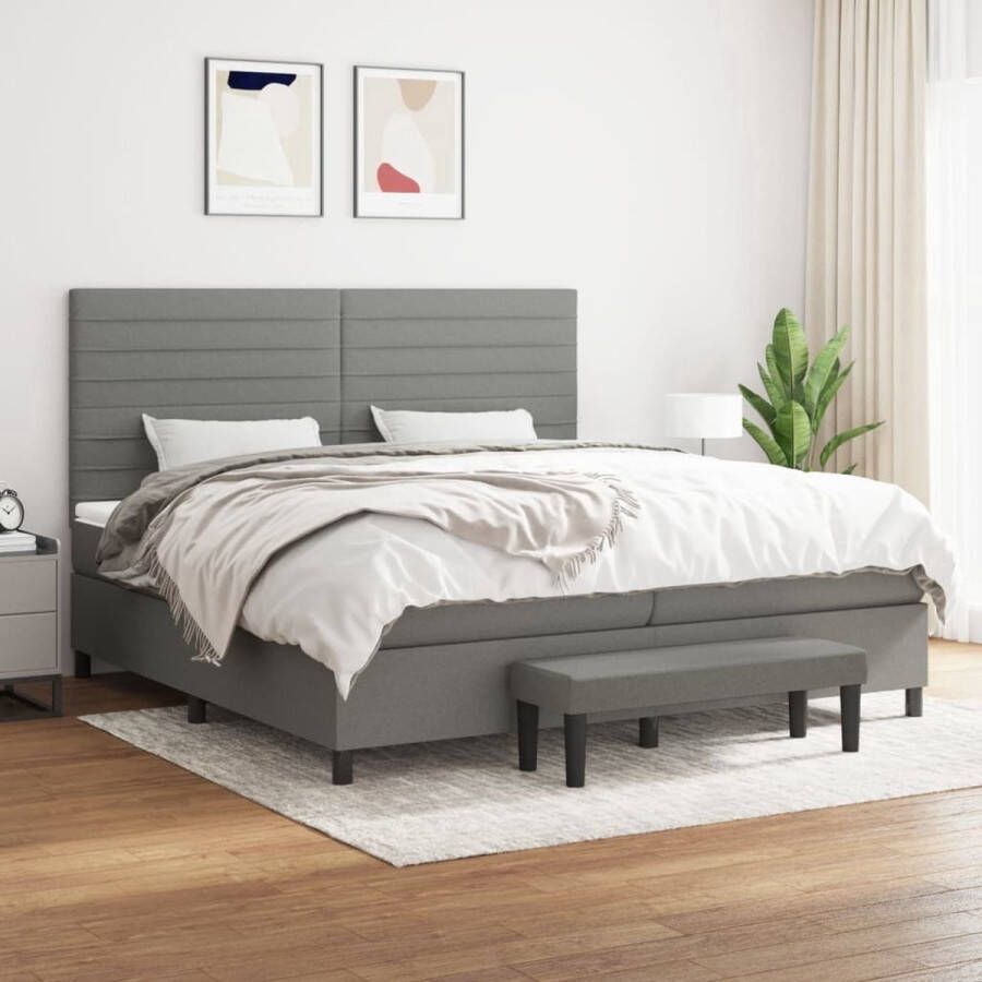 The Living Store Boxspring Bed Donkergrijs 203 x 200 x 118 128 cm Pocketvering Matras Middelharde Ondersteuning Huidvriendelijk Topmatras Multifunctioneel Bankje