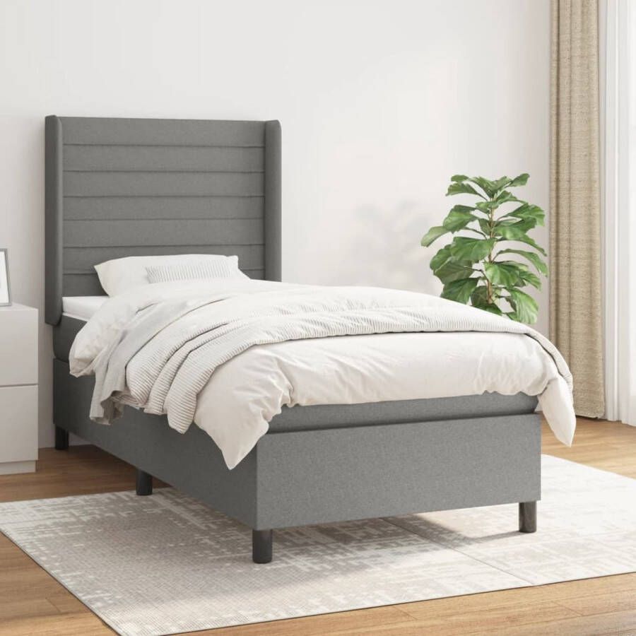 The Living Store Boxspring Bed Donkergrijs 203 x 83 x 118 128 cm Pocketvering Middelharde ondersteuning Boxspring Bed Donkere Kleuren Slaapcomfort Pocketed Veren Middelhard Matras