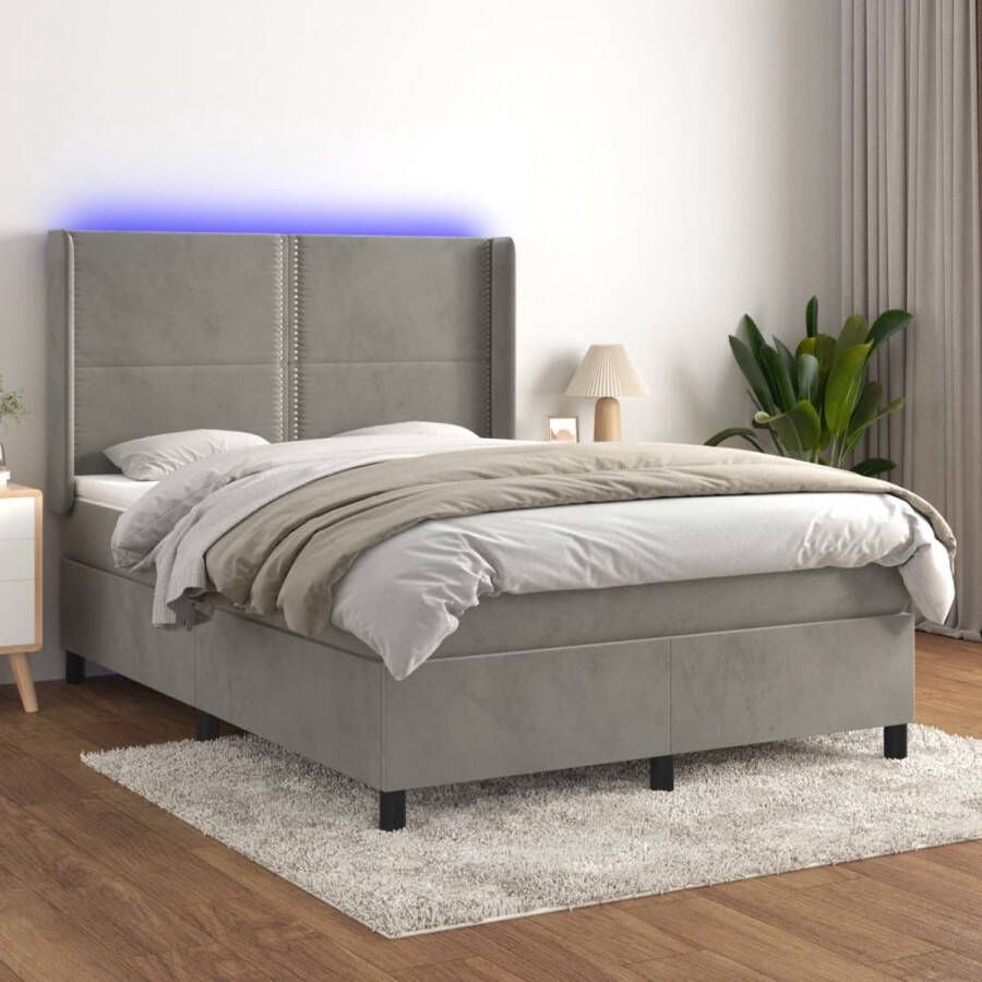 The Living Store Boxspring Bed Fluweel 140 x 200 cm LED verlichting
