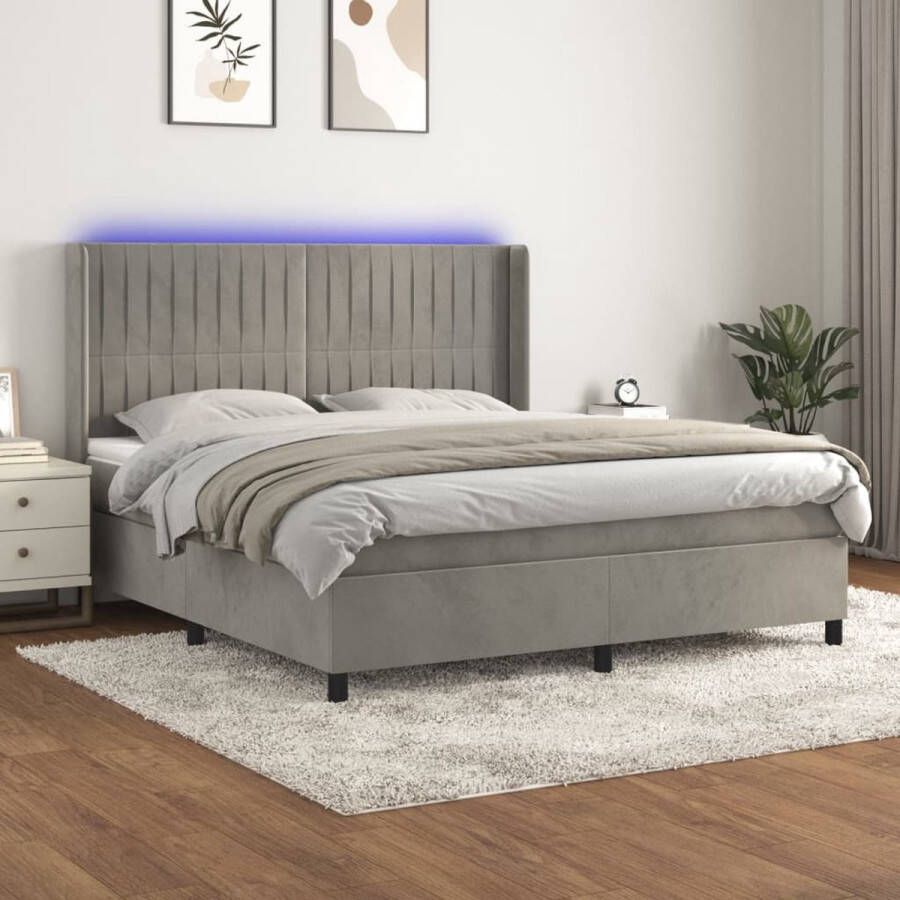 The Living Store Boxspring Bed Fluweel 160 x 200 cm Met LED en Pocketvering