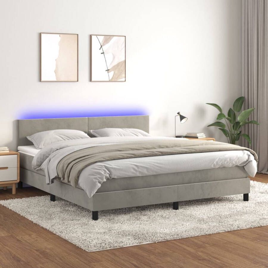 The Living Store Boxspring Bed Fluweel 180x200 LED verlichting Pocketvering Huidvriendelijk