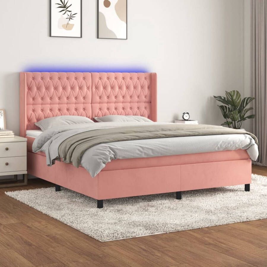 The Living Store Boxspring Bed Fluweel 203 x 163 x 118 128 cm Roze