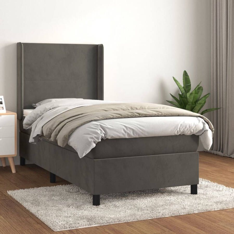 The Living Store Boxspring bed fluweel 203 x 93 x 118 128 cm hoofdbord pocketvering matras middelharde ondersteuning huidvriendelijk topmatras Boxspring Bed Fluweel Bed Hoofdbord Bed Pocketvering Matras Middenhard Matras