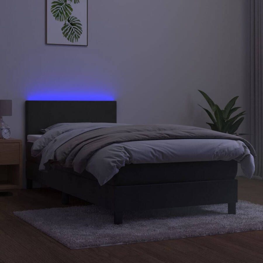 The Living Store Boxspring met matras en LED fluweel donkergrijs 90x200 cm Boxspring Fluweel Bed Led Bed Tweepersoons Bed Groot Bed - Foto 2