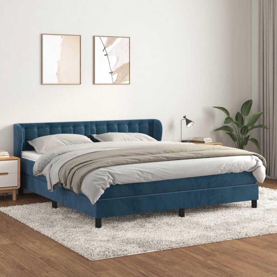 The Living Store Boxspring Bed Fluweel Donkerblauw 203 x 183 x 78 88 cm Pocketvering