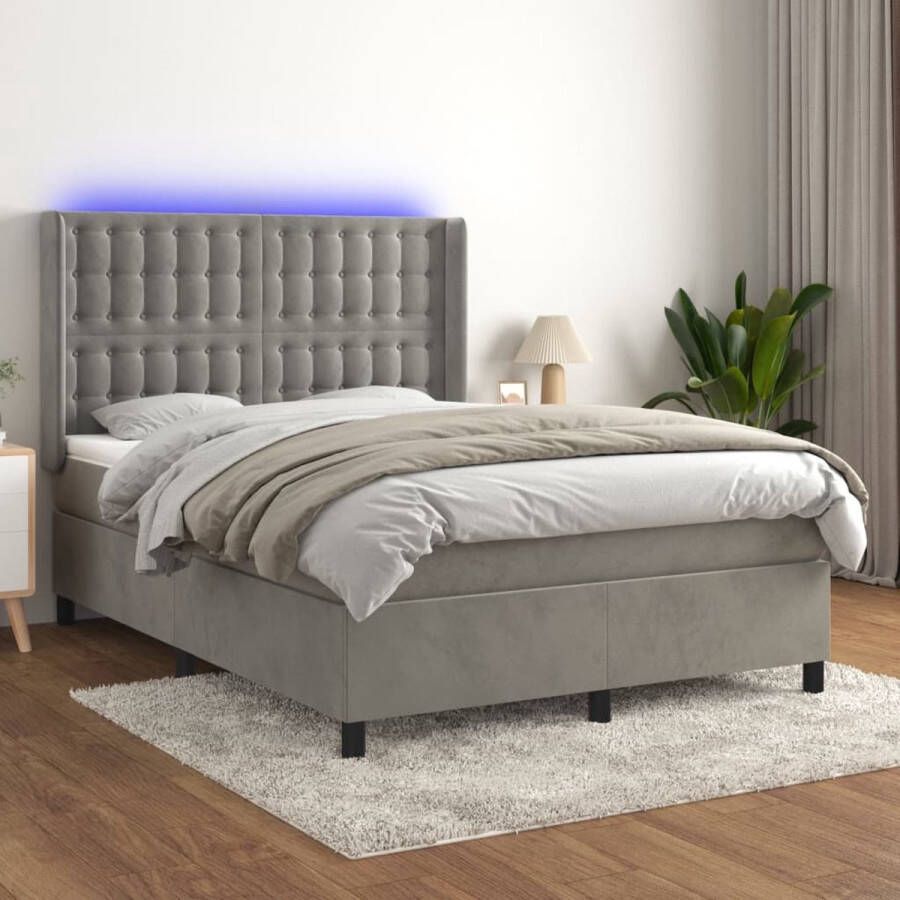 The Living Store Boxspring Bed Fluweel LED Pocketvering Topmatras 193x147x128 cm Boxspring Bed Fluweel Bed Led Bed Pocketed Spring Mattress King Size Bed