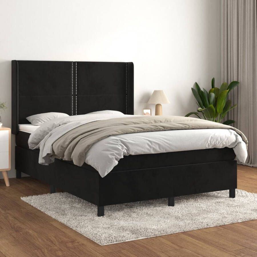 The Living Store Boxspring Bed fluweel pocketvering middelharde ondersteuning huidvriendelijk zwart 193 x 147 x 118 128 cm