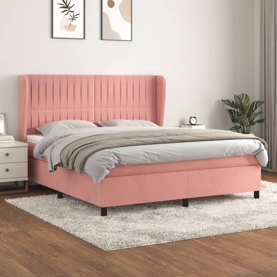 The Living Store Boxspring bed fluweel roze 203x183x118 128 cm pocketvering en schuim