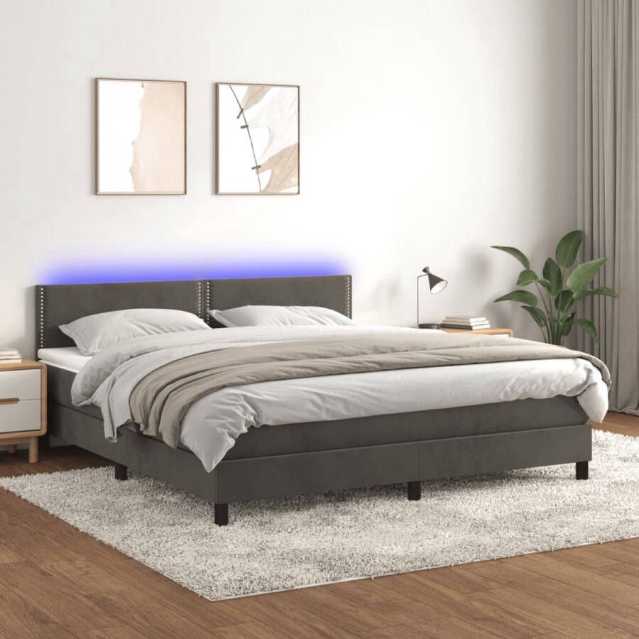 The Living Store Boxspring Bed Fluwelen stof Hoofdbord met verstelbare hoogte Kleurrijke LED-verlichting Pocketvering matras Huidvriendelijk topmatras 203x160x78 88 cm