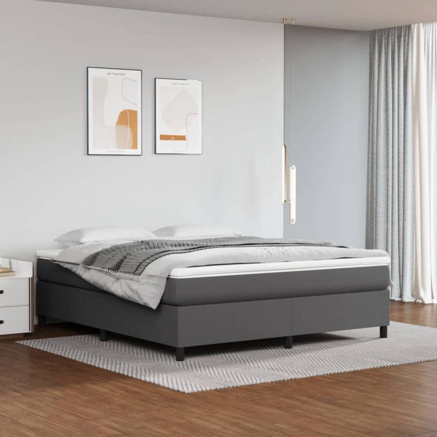 The Living Store Boxspring Bed Grijs Kunstleer 203 x 180 x 35 cm Pocketvering Matras Huidvriendelijk Topmatras