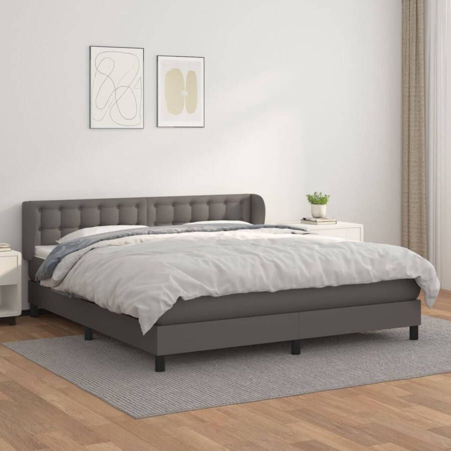 The Living Store Boxspring Bed Grijs Kunstleer 203x183x78 88 cm Pocketvering Matras Middelharde Ondersteuning