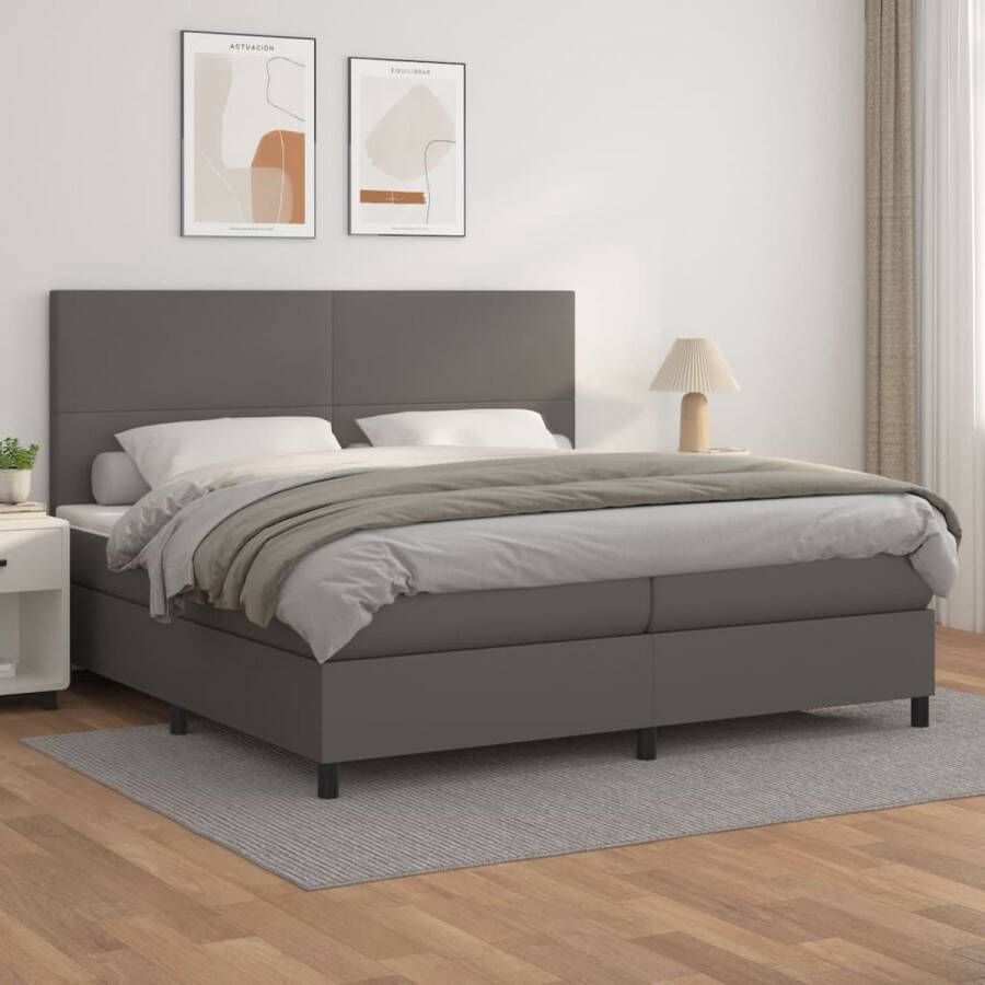 The Living Store Boxspring Bed Grijs Kunstleer 203x200x128 cm Pocketvering matras