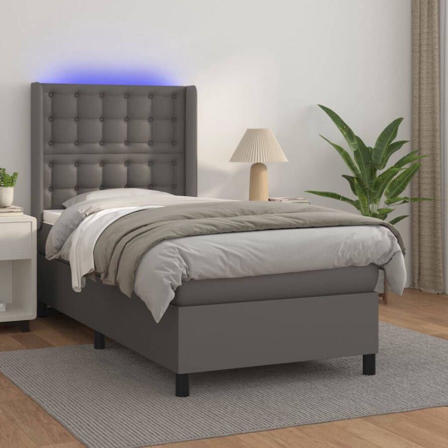 The Living Store Boxspring met matras en LED kunstleer grijs 80x200 cm Boxspring Boxsprings Bed Slaapmeubel Boxspringbed Boxspring Bed Tweepersoonsbed Bed Met Matras Bedframe Ledikant Bed Met LED