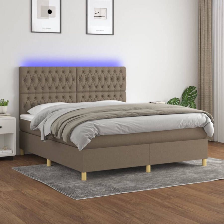 The Living Store Boxspring Bed Kleur- Taupe Afmetingen- 203 x 180 x 118 128 cm Met verstelbaar hoofdbord LED-verlichting Pocketvering matras Huidvriendelijk topmatras - Foto 2