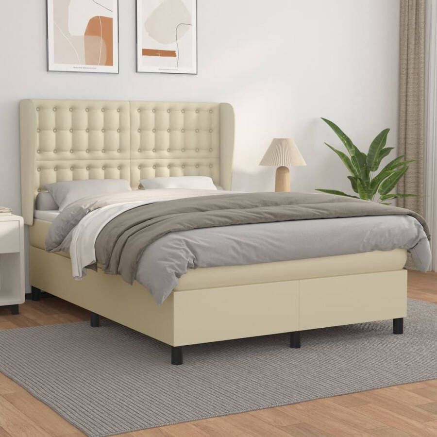 The Living Store Boxspring Bed Kunstleer 193x147x118 128 cm Crème
