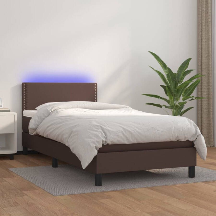 The Living Store Boxspring Bed Kunstleer 203 x 80 x 78 88 cm LED Verlichting Pocketvering Matras Huidvriendelijke Topmatras