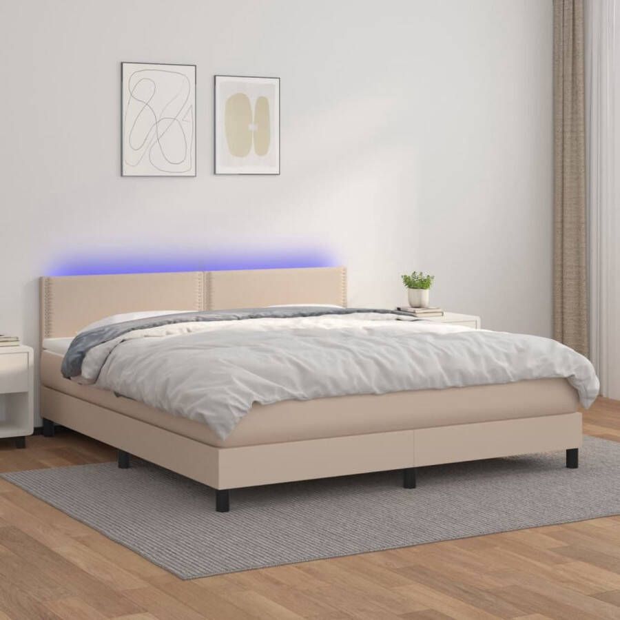 The Living Store Boxspring Bed Kunstleer 203x160x78 88cm LED Pocketvering Matras Huidvriendelijk topmatras