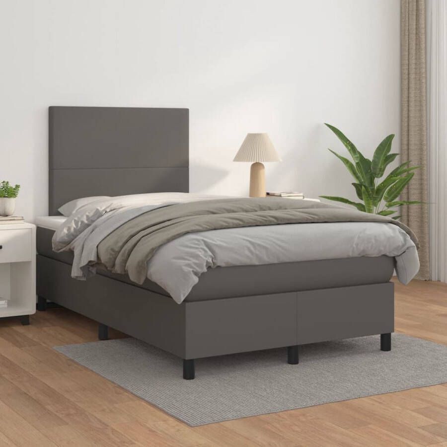 The Living Store Boxspring Bed Kunstleer Grijs 203x120x118 128 cm Pocketvering Matras 120x200x20 cm Huidvriendelijk Topmatras Inclusief montagehandleiding