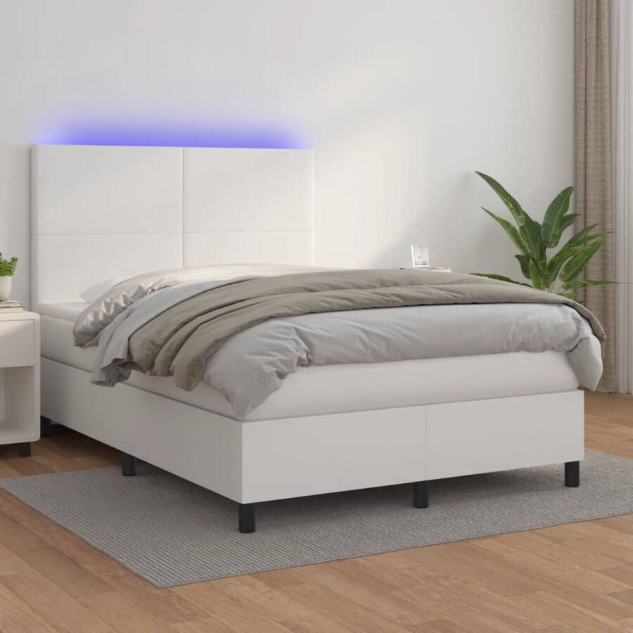 The Living Store Boxspring Bed Kunstleer LED Pocketvering matras Huidvriendelijk