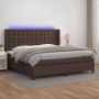 The Living Store Boxspring Bed Kunstleer Pocketvering Matras LED Bruin 203x203x118 128cm - Thumbnail 1