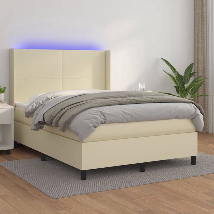 The Living Store Boxspring Bed Kunstleren bedframe met verstelbaar hoofdbord Pocketvering matras Huidvriendelijk topmatras Kleurrijke LED-verlichting