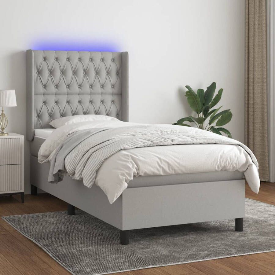 The Living Store Boxspring met matras en LED stof lichtgrijs 100x200 cm Boxspring Boxsprings Bed Slaapmeubel Boxspringbed Boxspring Bed Tweepersoonsbed Bed Met Matras Bedframe Ledikant Bed Met LED