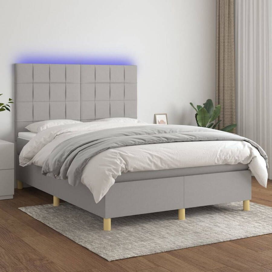 The Living Store Boxspring Bed LED 140 x 190 cm Lichtgrijs Pocketvering